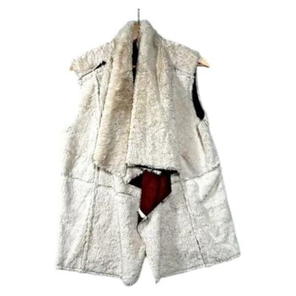 Brown Faux Suede Sherpa Vest – Boho Western Sleeveless Women’s Medium - Picture 3 of 4